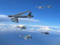 组图：B-52轰炸机与美盟友战机空中编队飞行